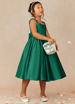 Azazie Cutie Pie Robe Demoiselle D'honneur Fillette Robe Trapèze en Mat Satiné Plissée émeraude image1