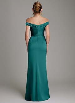 Azazie Teyana Bridesmaid Dresses Peacock Sheath Off the Shoulder Stretch Satin Dress image7