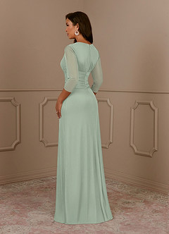 Azazie Annetta Mother of the Bride Dresses Dusty Sage A-Line V-Neck Pleated Mesh Dress image3