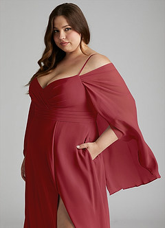 Azazie Cienna Abiti da Damigella Abito A-Line in Chiffon a Spalla Scoperta Melograno image11