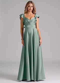 Azazie Leilani Robes de demoiselle d'honneur Robe Trapèze en Satin extensible Rayé Sauge D'argent image3