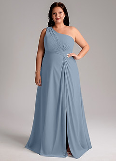 Azazie Brooke Bridesmaid Dresses Dusty Blue A-Line One Shoulder Chiffon Dress image8