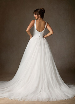 Azazie Samirah Wedding Dresses Diamond White A-Line Detachable Train Double Faced Satin Dress image3