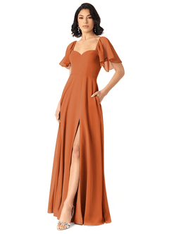 Azazie Chloe Bridesmaid Dresses Cinnamon A-Line Sweetheart Neckline Chiffon Dress image5