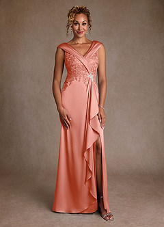 Azazie Santa Monica Mother of the Bride Dresses Coral A-Line Lace Dress image3