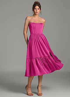 Azazie Delphina Bridesmaid Dresses Fuchsia A-Line Corset Stretch Satin Convertible Dress image3