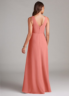 Azazie Nelly Bridesmaid Dresses Salmon Pink A-Line Pleated Chiffon Dress image5