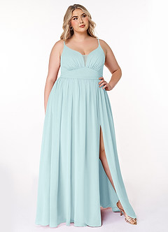 Azazie Rayna Brautjungfernkleider A-Linie V-Hals Gefaltet Chiffon Kleid Seegrün image7