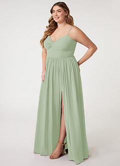 Azazie Zeya Brautjungfernkleider A-Linie V-Hals Gefaltet Chiffon Kleid Staubiger Salbeigrün image8