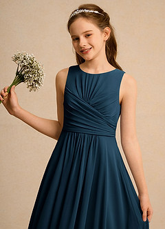 Azazie Ducky Girls Formal Flower Girl Dresses Dark Navy A-Line Pleated Chiffon Dress image3