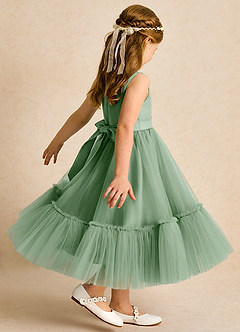 Azazie Miracle Flower Girl Dresses Matcha A-Line Bow Matte Satin Dress image5