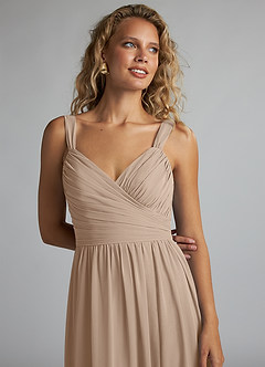 Azazie Aziza Bridesmaid Dresses Taupe A-Line V-Neck Pleated Chiffon Dress image5