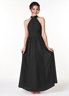 Azazie Iman Junior Black A-Line Pleated Chiffon Dress image1