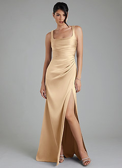 Azazie Sierra Bridesmaid Dresses Champagne A-Line Corset Stretch Satin Dress image6