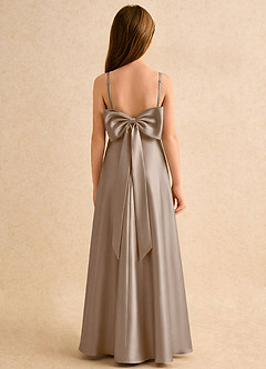 Azazie Joella Girls Formal Flower Girl Dresses Taupe A-Line Pleated Stretch Satin Dress image1