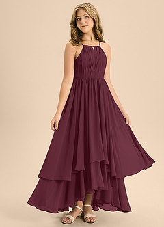 Azazie Elliora Junior Cabernet A-Line Pleated Chiffon Dress image3
