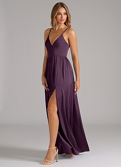 Azazie Aaida Bridesmaid Dresses Plum A-Line Corset Stretch Satin Dress image3