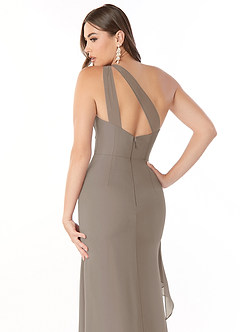 Azazie Maive Bridesmaid Dresses Taupe Sheath Pleated Ruffle Chiffon Dress image6