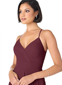Azazie Avelina Brautjungfernkleider A-Linie V-Hals Gefaltet Chiffon Kleid Cabernetrot image4
