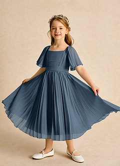 Azazie Gisele Abiti da Ragazza di Fiori Abito A-Line in Chiffon Plissettato Blu Nettuno image4