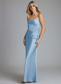 Azazie Lenya Brudtärnklänningar Klä av Tubklänning i Stretch Satin Plisserad Puderblå image4