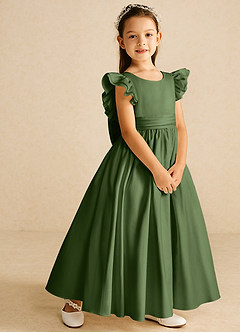 Azazie Piglette Flower Girl Dresses Olive A-Line Bow Matte Satin Dress image5