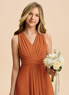 Azazie Kirsten Junior Linia A Pofałdowany Szyfon Długość podłogi Młodsza druhna Sukienka image6