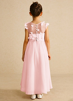 Azazie Arlo Robe Demoiselle D'honneur Fillette Robe Trapèze en Mousseline de soie Arc Rose Pâle image5