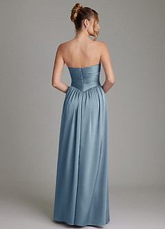 Azazie Zena At-home Try On Dresses Dusty Blue A-Line Strapless Stretch Satin Dress image6