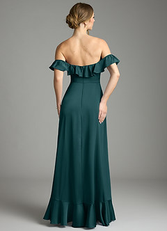 Azazie Lyra Bridesmaid Dresses Pine A-Line Off the Shoulder Stretch Satin Convertible Dress image10