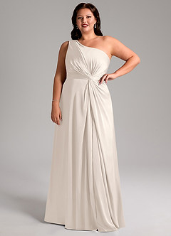 Azazie Brooke Bridesmaid Dresses White Alabaster A-Line One Shoulder Stretch Satin Dress image13