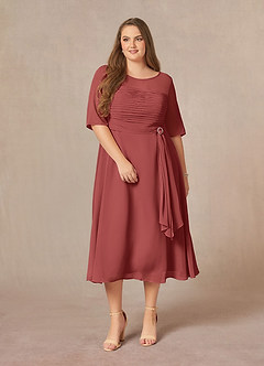 Azazie Naomi Mère de la mariée Robes Robe Trapèze en Mousseline de soie Col bateau plissé Terracotta image12