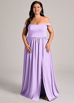 Azazie Calianna Robes de demoiselle d'honneur Robe Trapèze Convertible en Satin extensible Épaule décolletée Lilas image6