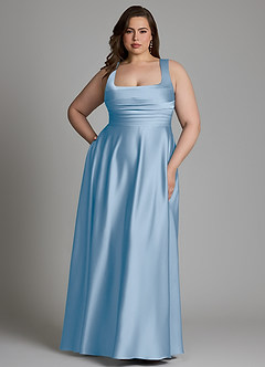 Azazie Azaria Brautjungfernkleider A-Linie Korsett Stretch-Satin Kleid Puderblau image7