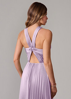 Azazie Afra Bridesmaid Dresses Frosted Lilac A-Line Pleated Stretch Satin Dress image6