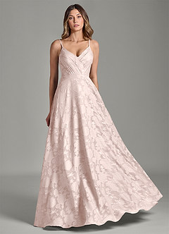 Azazie Amani 신부 들러리 드레스 A라인 주름진 플로럴 번아웃 바닥 길이 드레스 image5