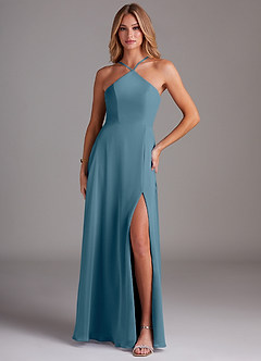 Azazie Bailey Bridesmaid Dresses Bermuda A-Line Halter Side Slit Chiffon Dress image1