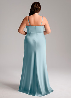Azazie Lidia Bridesmaid Dresses Moody Blue Mermaid Side Slit Stretch Satin Dress image9