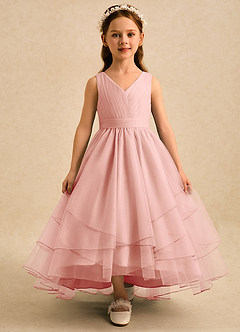 Azazie Seraphina Flower Girl Dresses Rosette A-Line Pleated Tulle Dress image1