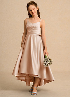 Azazie Sweets Junior Formal Flower Girl Dresses English Rose A-Line Pleated Matte Satin Dress image3
