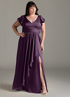 Azazie Omari Robes de demoiselle d'honneur Robe Trapèze en Satin extensible Prune image9