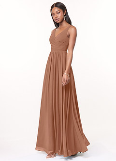 Azazie Keyla Jurken voor bruidsmeisjes Jurk van Chiffon met A-Lijn V-hals geplooid Bronzeertint image3