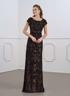 Azazie Dorit Kleider für die Brautmutter Etui Schaufel Spitze Kleid Schwarz Champagner image1