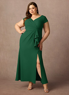 Azazie Tana Mother of the Bride Dresses Dark Green Mermaid V-Neck Pleated Stretch Crepe Dress image6