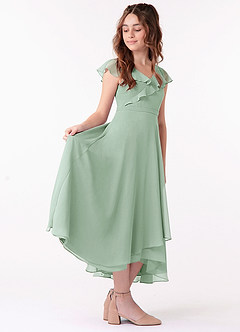 Azazie Posie Junior Agave A-Line Ruched Chiffon Dress image3