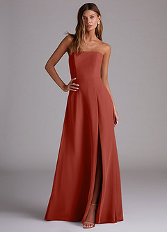 Azazie Wren Bridesmaid Dresses Terracotta A-Line Side Slit Chiffon Convertible Dress image3