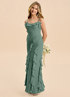 Azazie Phoebe Junior Sea Moss Sheath Ruched Chiffon Dress image4