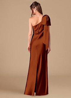 Azazie Capri Brudtärnklänningar Klänning av Tubklänning i Metallisk satin En axel Kastanjebrunt image4