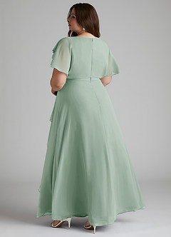 Azazie Aaliyah Modest Bridesmaid Dresses A-Line Scoop Pleated Chiffon Floor-Length Dress image9