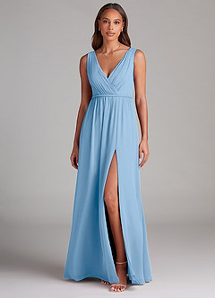 Azazie Tanicia Brautjungfernkleider Eine Linie Plissee Chiffon Kleid Puderblau image1